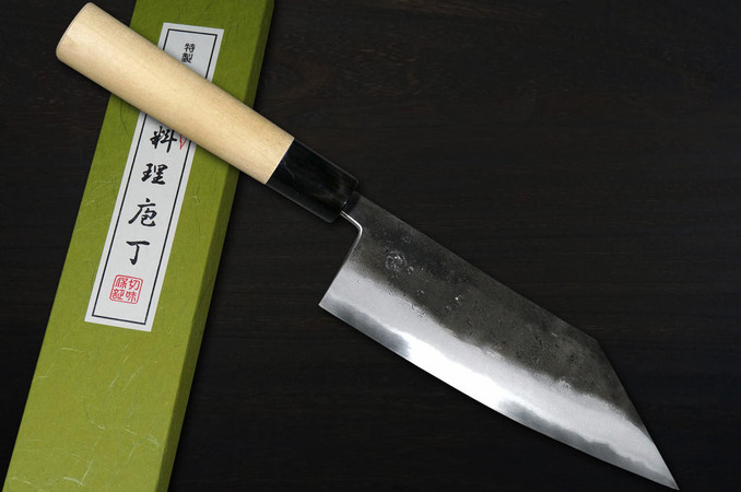 宫崎锻冶屋青纸二号黑打日本厨师的椿博多刀150毫米带木兰木手柄