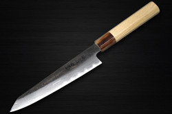 Satoshi Nakagawa Aogami #1 Damascus Kurouchi MB8W Japanese Chef's Kritsuke-Petty Knife(Utility) 150mm with White Buffalo Tsuba Octagonal Handle 