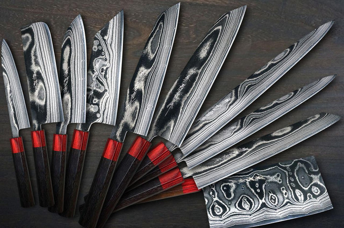 Rachel Rae Knives Keiichi Fujii AUS10 Nickel Damascus RS8R Japanese Chef's Knife SET ...