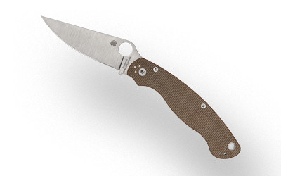Spyderco Military 2 CPM CruCarta Folding Knife with Brown Canvas Micarta Scales - Part C36MPCW2