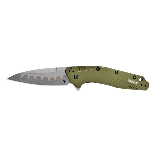 Kershaw Dividend Composite Olive Folding Knife, 3-inch Blade with Aluminum Handle