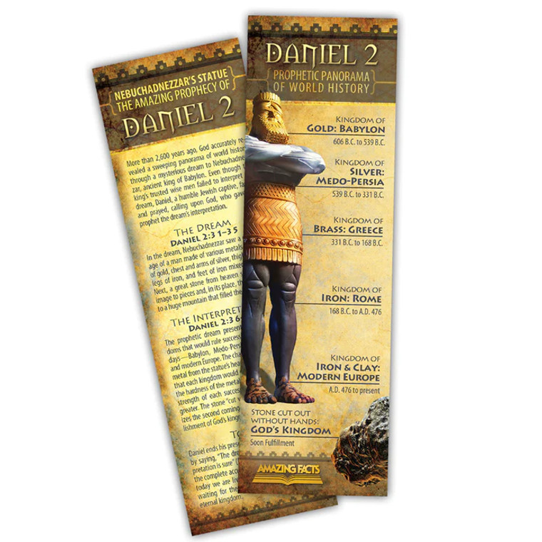 Daniel 2 Bible bookmark that's full of Scripture verses on the subject of Bible prophecy fulfilled.