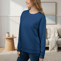 Lyons Blue relaxed recycled sweatshirt viewed from the side.