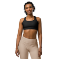 Front view of the Anuri Kinetic Racerback Sports Bra featuring a scoop neckline and black contrast athletic binding.