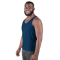 Model wearing crown blue relaxed-fit tank top – vibrant, breathable, and sustainably made by Anuri.