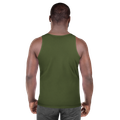 Model wearing deep lichen green relaxed-fit tank top – breathable, sustainable men’s activewear by Anuri.