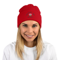 Anuri Pom-Pom Beanie front view – cozy acrylic knit beanie with folded cuff and pom detail