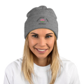 Anuri Pom-Pom Beanie front view – cozy acrylic knit beanie with folded cuff and pom detail
