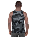 Back view of an athletic male athlete showcasing the shoulder drape and premium mid-weight jersey material of the Anuri Shadowform Men’s Tank Top.