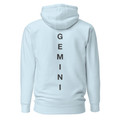 Anuri Elemental Gemini Premium Pullover Hoodie featuring bold vertical Gemini typography graphic on back and premium fleece-lined construction.