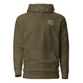 Anuri Elemental Virgo hoodie, front view with black Virgo chest symbol and pouch pocket.