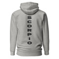 Anuri Elemental Scorpio hoodie, back view with vertical Scorpio lettering.