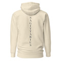 Anuri Elemental Sagittarius hoodie, back view with vertical Sagittarius lettering.