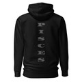 Anuri Elemental Pisces premium pullover hoodie, back view with vertical black PISCES lettering.