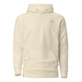 Anuri Elemental Leo Premium Pullover Hoodie in Bone featuring a minimalist Leo zodiac symbol on the left chest with a modern unisex fit.