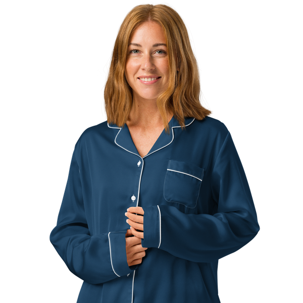 Woman wearing Anuri women’s long sleeve pajama top