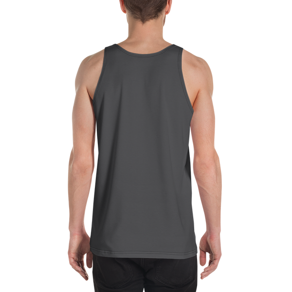 Model wearing dark gull gray relaxed-fit tank top – modern, durable, eco-friendly gym apparel by Anuri Activewear.