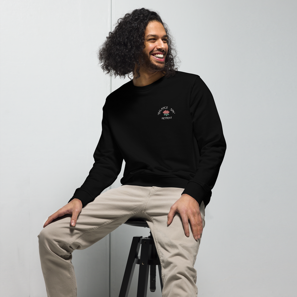 Model wearing organic cotton sweatshirt – sustainable unisex activewear by Anuri.