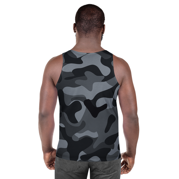 Back view of an athletic male athlete showcasing the shoulder drape and premium mid-weight jersey material of the Anuri Shadowform Men’s Tank Top.