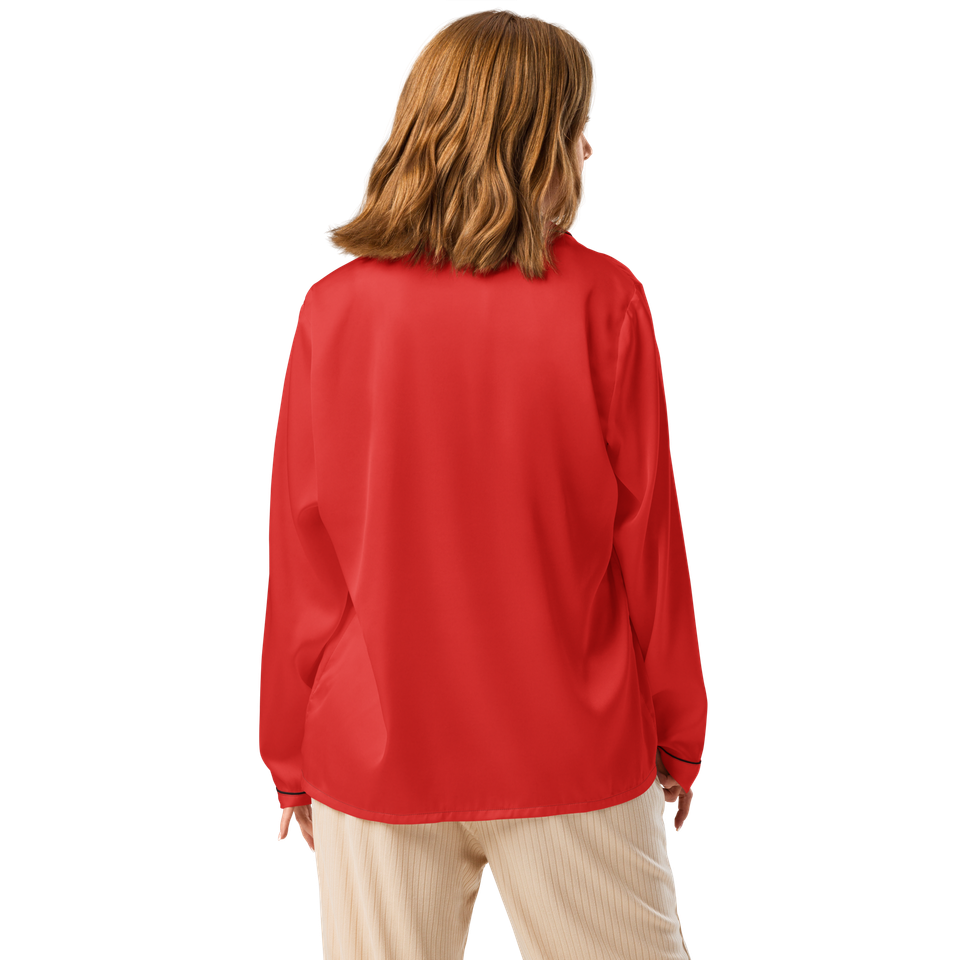 Woman wearing Anuri women’s long sleeve pajama top