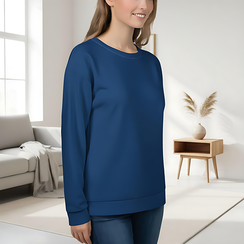 Lyons Blue relaxed recycled sweatshirt viewed from the side.