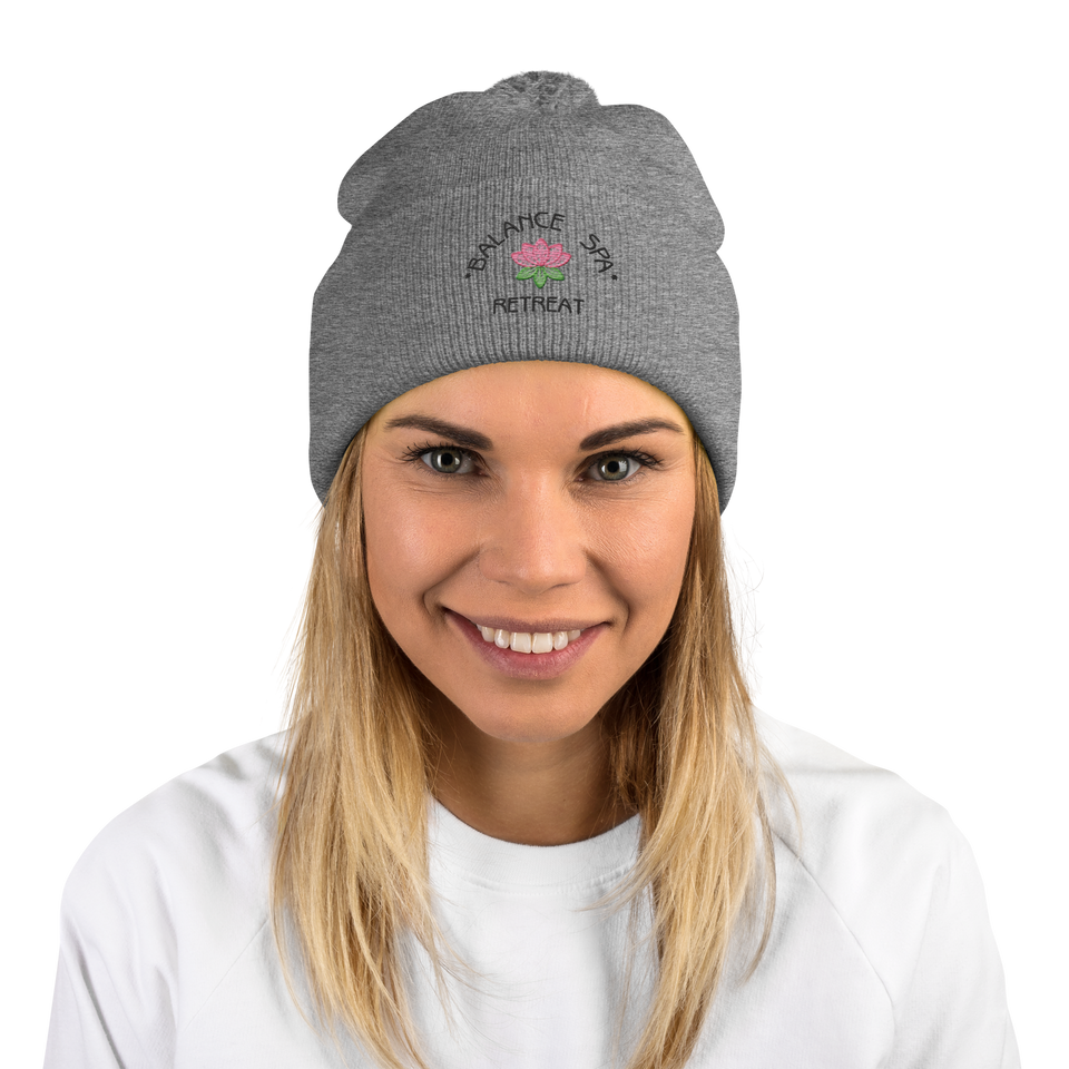 Anuri Pom-Pom Beanie front view – cozy acrylic knit beanie with folded cuff and pom detail