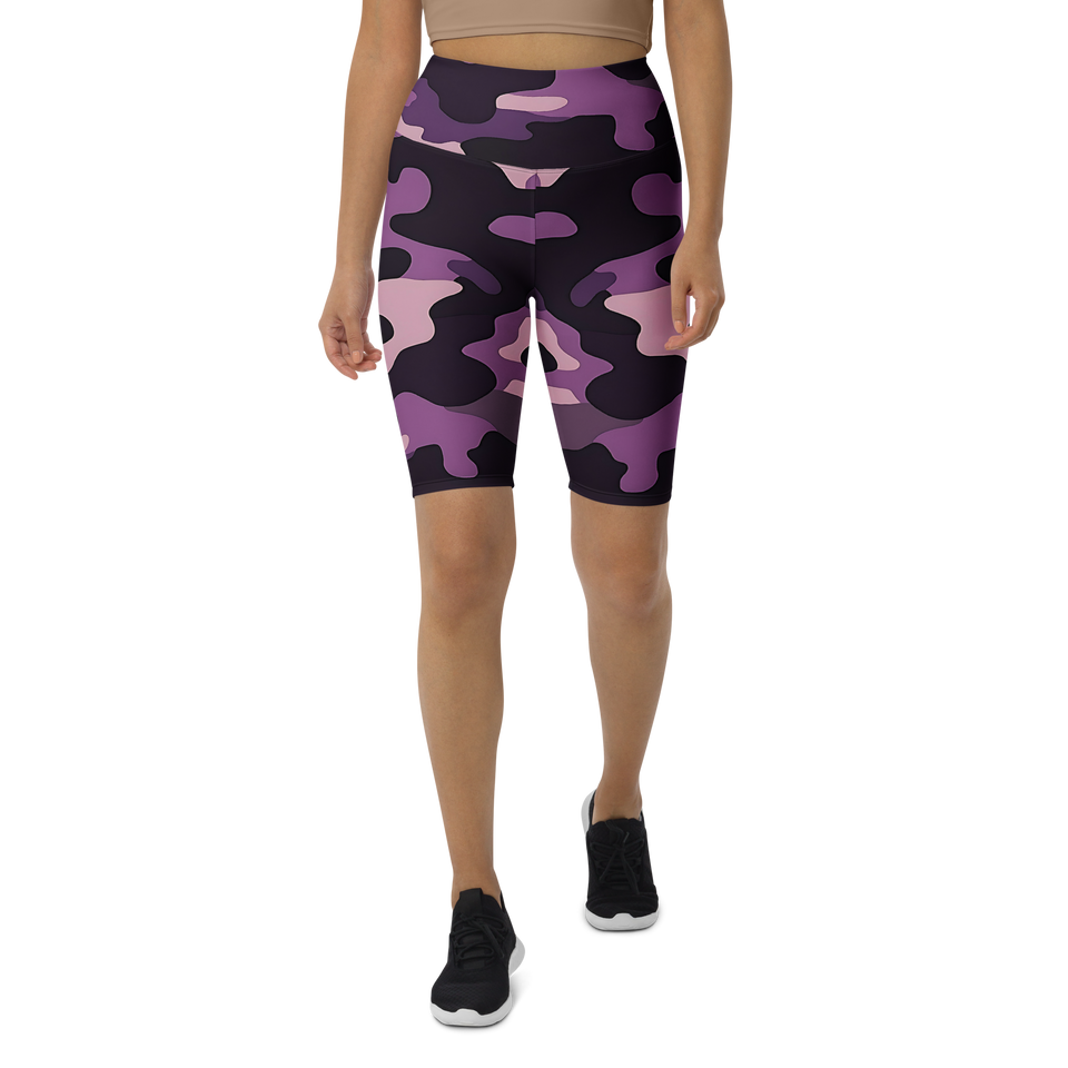 Anuri ShadowCamo high-waisted biker shorts with purple camo print and sculpting fit