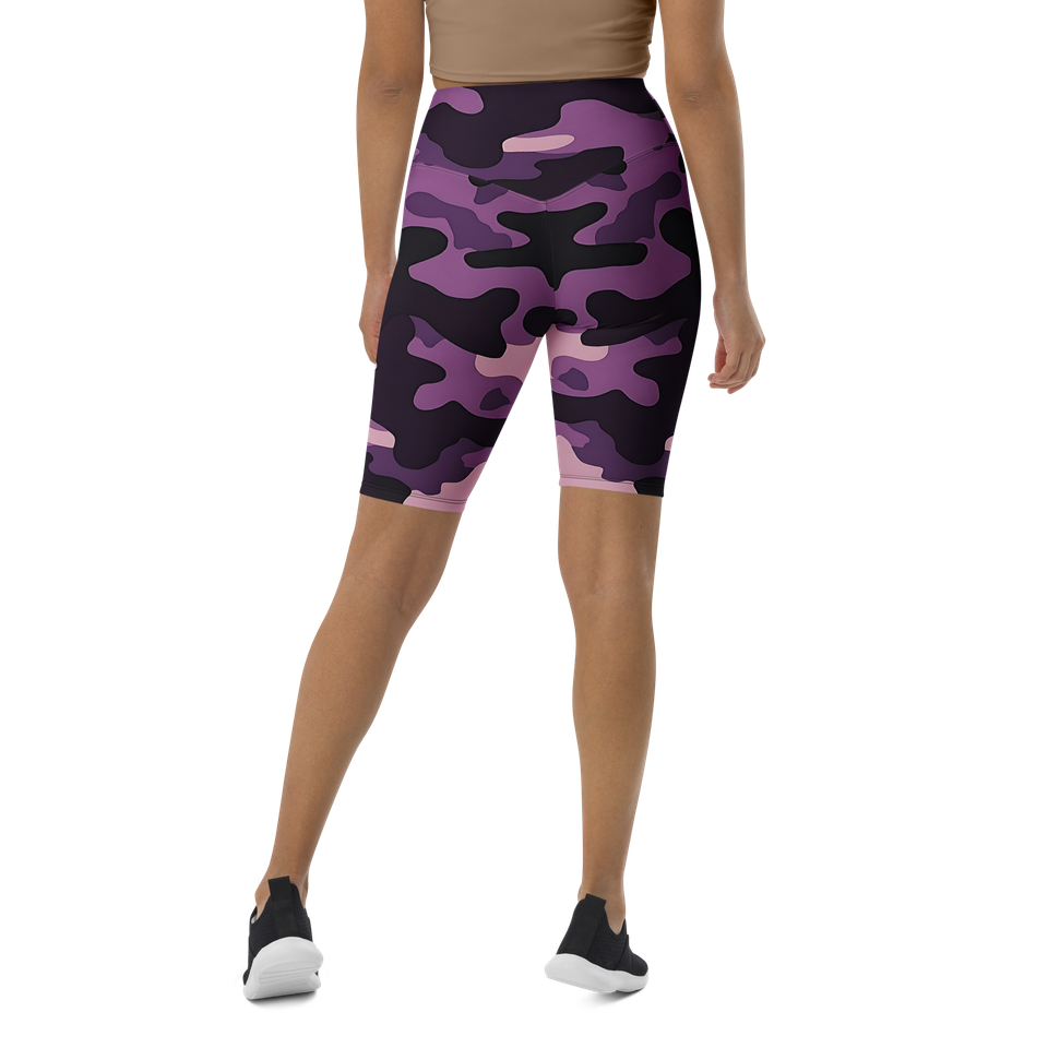 Anuri ShadowCamo high-waisted biker shorts with purple camo print and sculpting fit