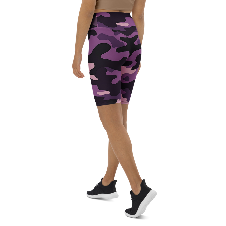 Anuri ShadowCamo high-waisted biker shorts with purple camo print and sculpting fit