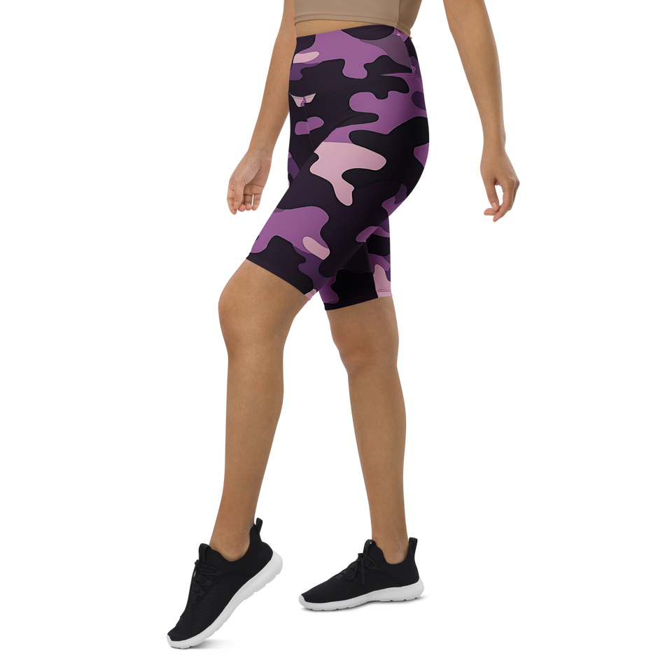 Anuri ShadowCamo high-waisted biker shorts with purple camo print and sculpting fit