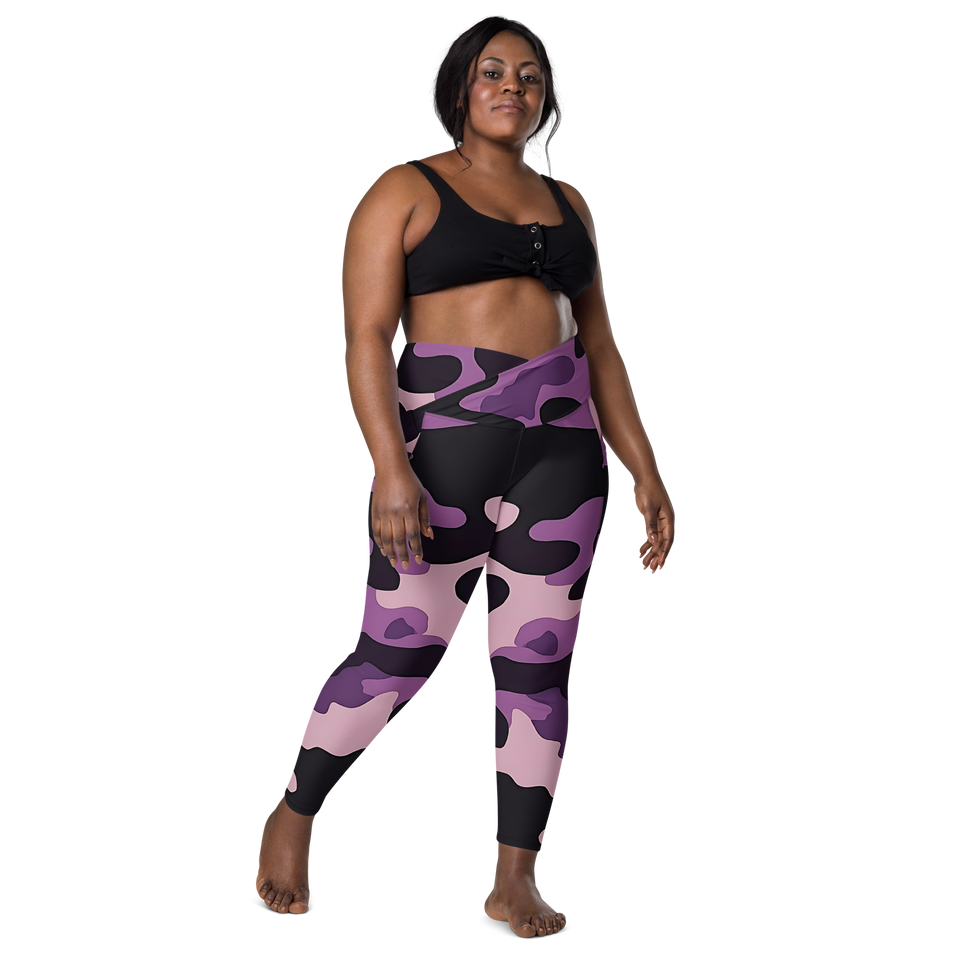 Anuri ShadowCamo recycled crossover leggings with high-waisted fit and side pockets shown from the back