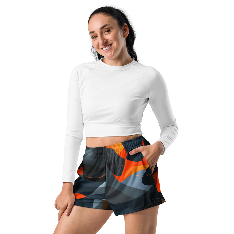Anuri Ignite recycled performance shorts with abstract orange