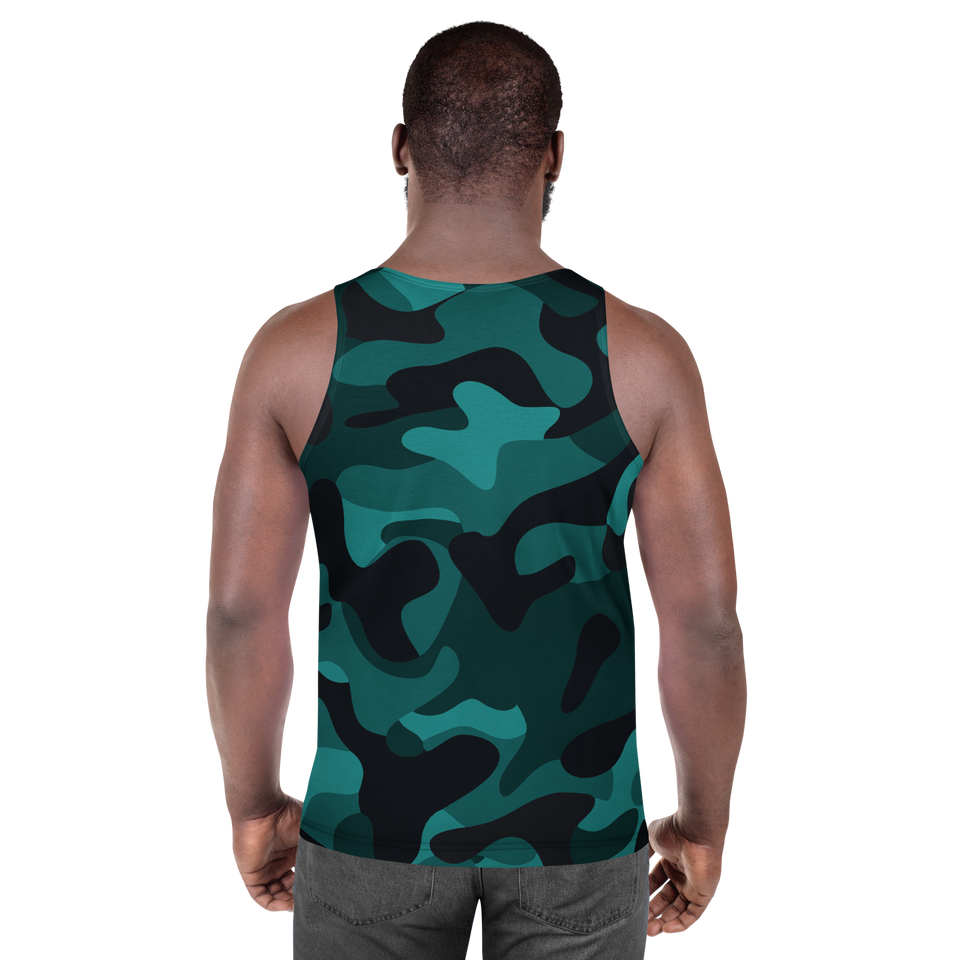 Back view of an athletic male athlete showcasing the shoulder drape and premium mid-weight jersey material of the Anuri Ignite Men’s Tank Top.
