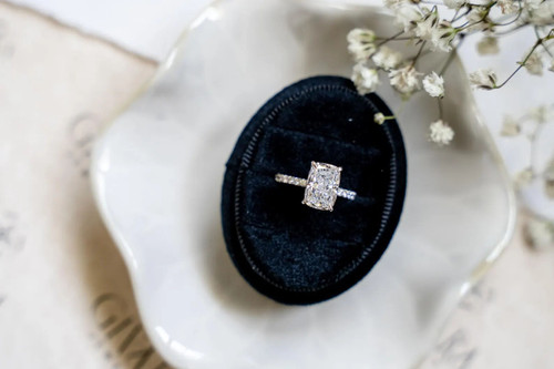 3.01 ct IGI Certified Crushed Ice Cushion Modified Brilliant Elongated Diamond Ring Engagement Ring  14K White Gold