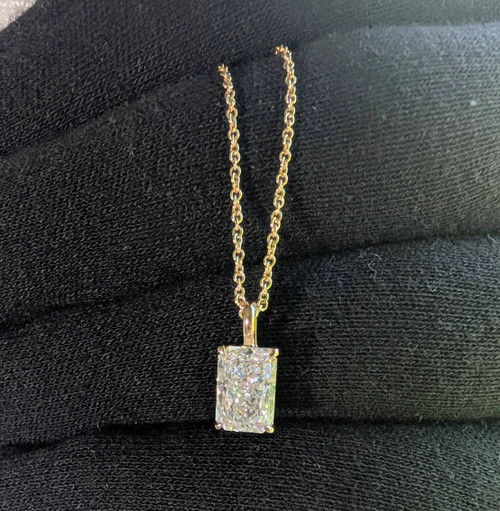 1.5 ct Radiant Lab Diamond Pendant 10K Yellow Gold Solitaire Necklace