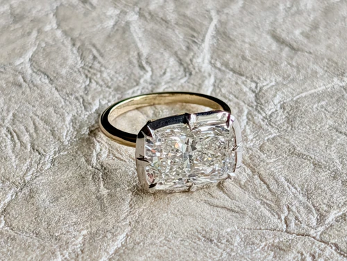 (Sold) 6.86 ct  East-West Bezel Set Lab Diamond Ring 14K Yellow Gold