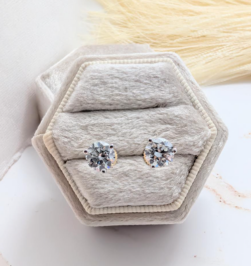 Round Three Prong Martini Stud Earrings