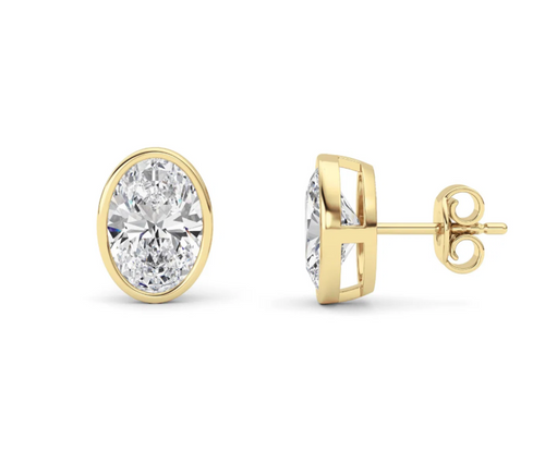 Oval Bezel Stud Earrings 2.0 or 4.0 carat total weight