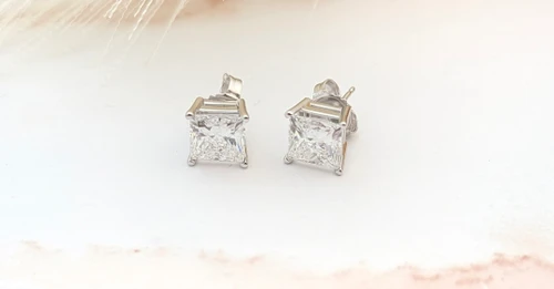 3.68 carat total weight IGI Certified Lab Diamond Princess Stud Earrings 14K White Gold