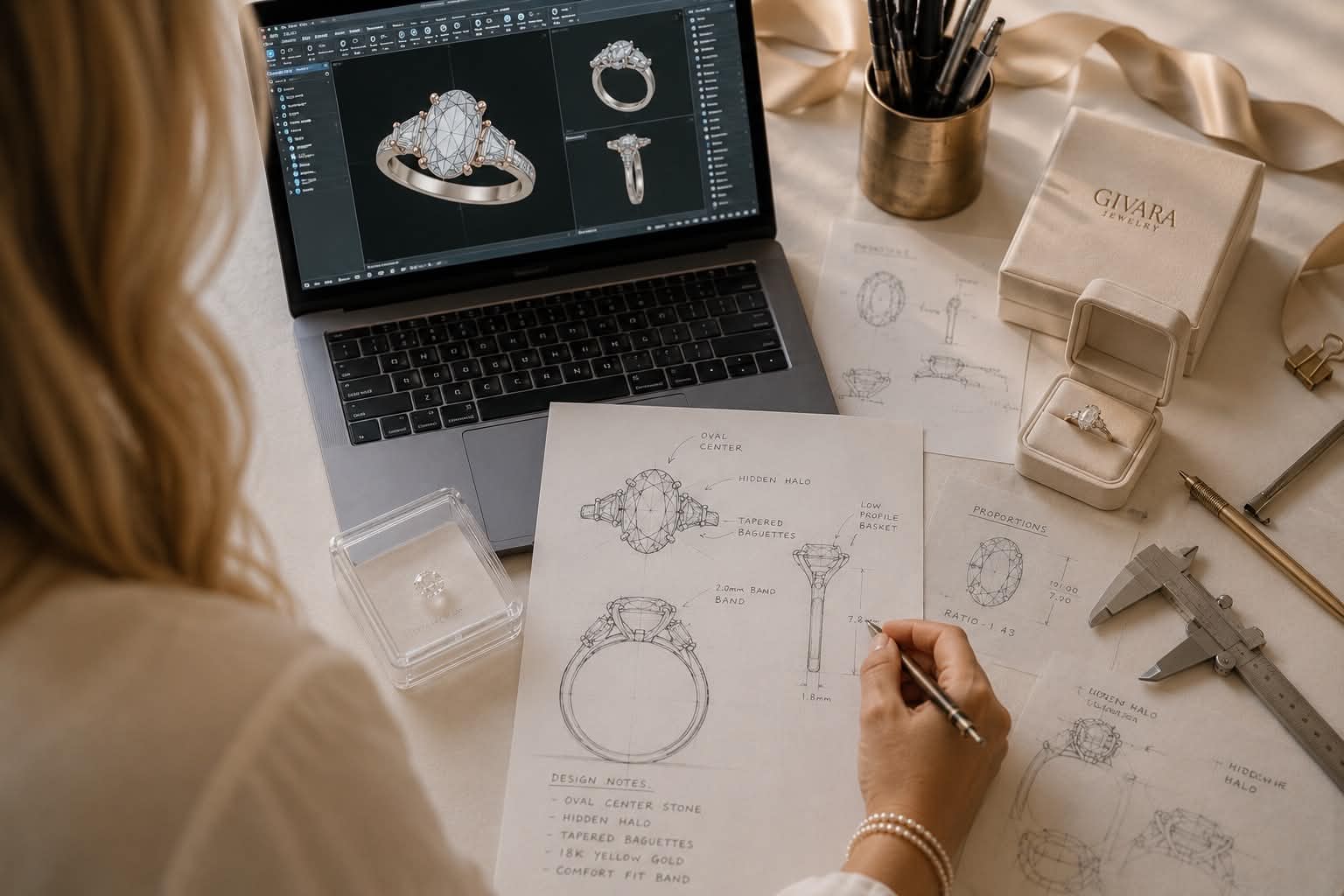 Custom ring CAD and sketch details during the vision step