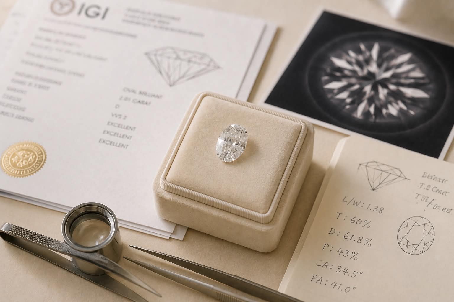 Certified diamond evaluation paperwork