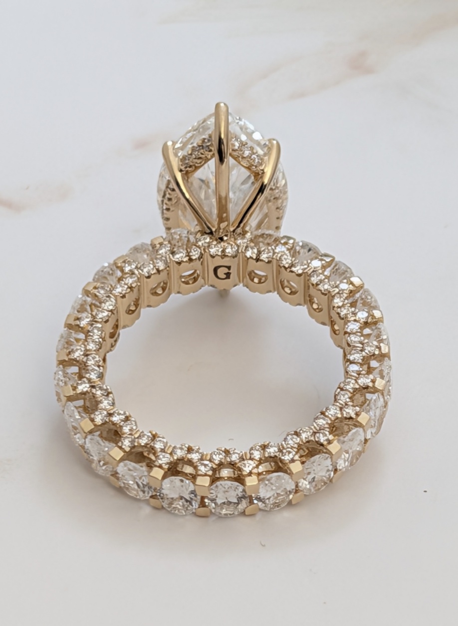 Custom gold and diamond ring viewed from behind