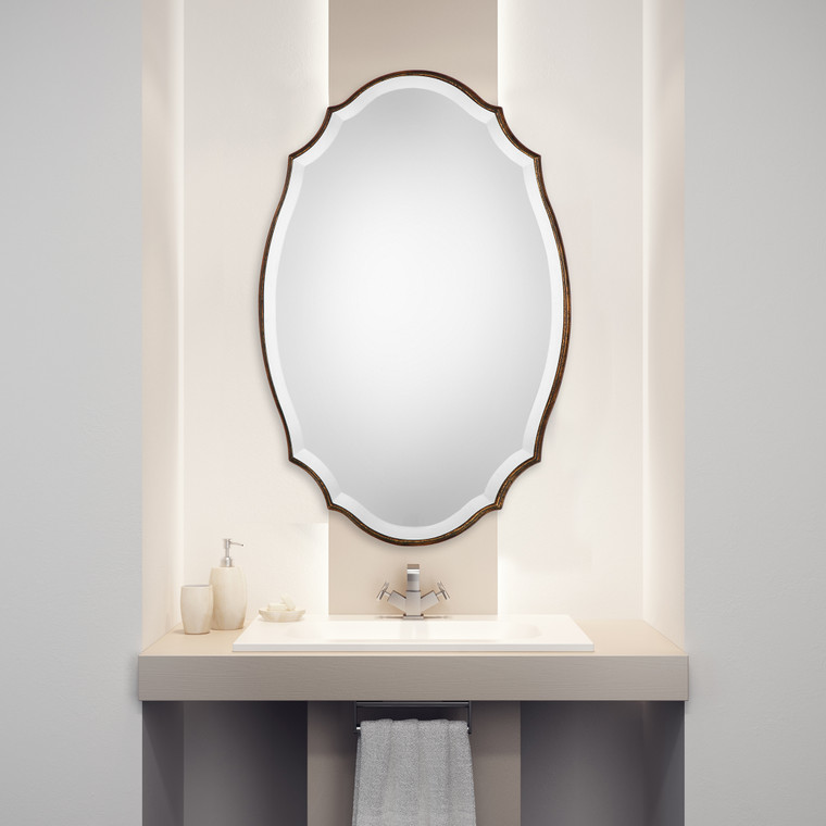 Lily Lifestyle Mirror Shaped Bevel Mirror Accented With A Rounded Edged Wood Frame W00406