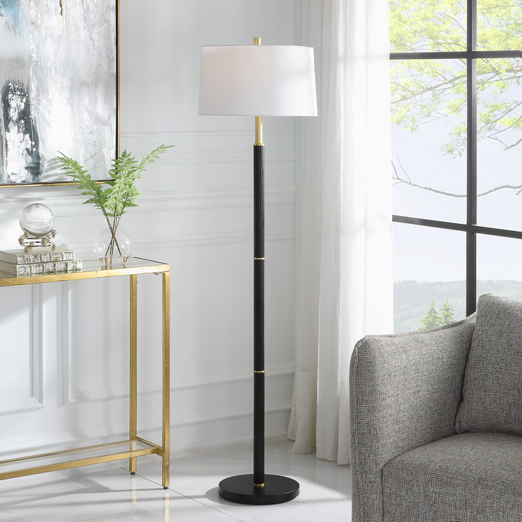 Lily Lifestyle Floor Lamp Gold Stem With White Marble Foot The Arm Is Stationary, While The Shade Pivots W26104-1