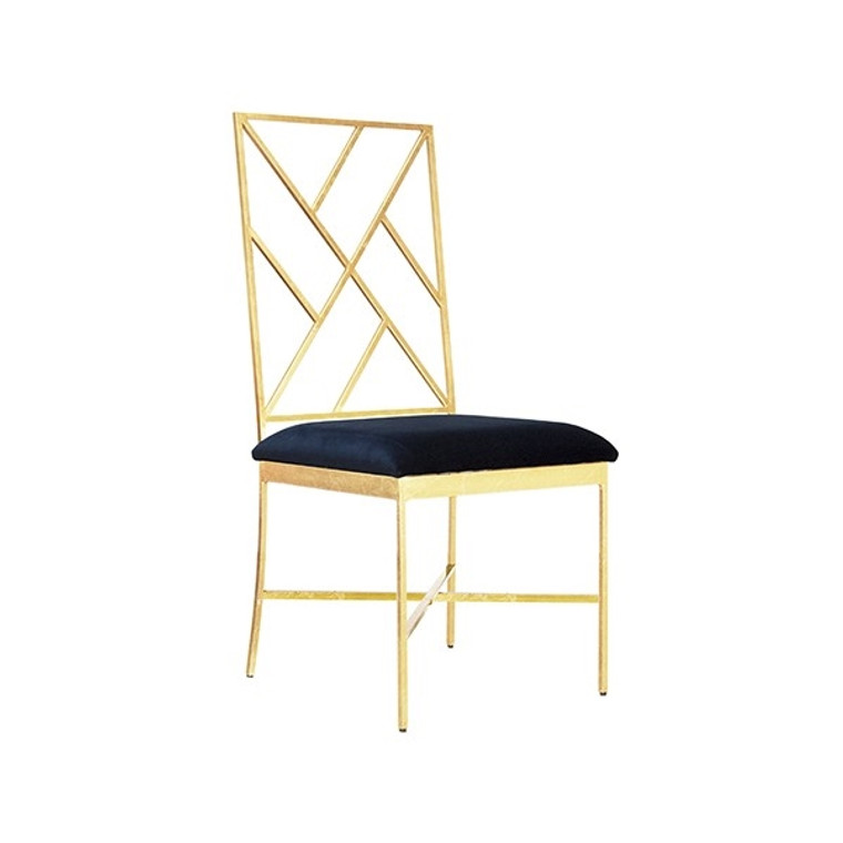 Worlds Away Ashton Chair with Gold Leaf and Navy Velvet Cushion ASHTON GNAVY