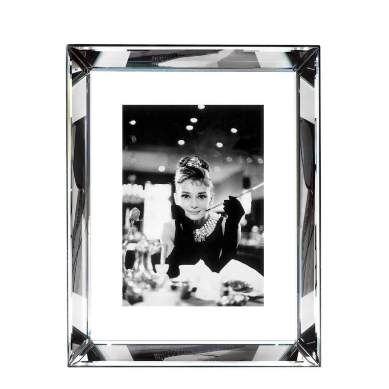 Worlds Away Audrey Hepburn 24 x 32 Black and White Print with Hollywood Style Beveled Mirror Frame BVL98