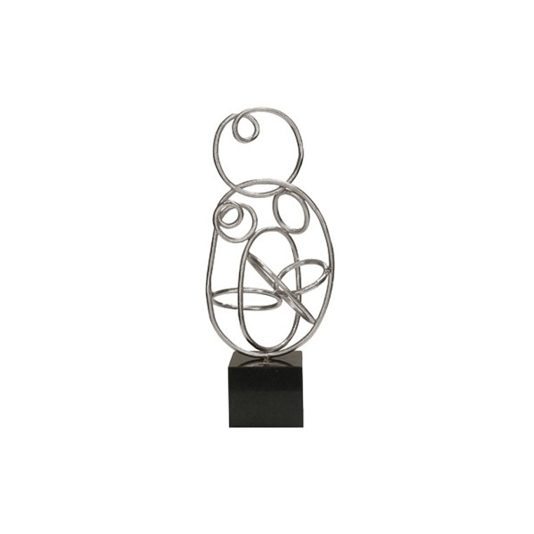 Worlds Away Barton Abstract Doodle Sculpture with Black Marble Base in Silver BARTON S