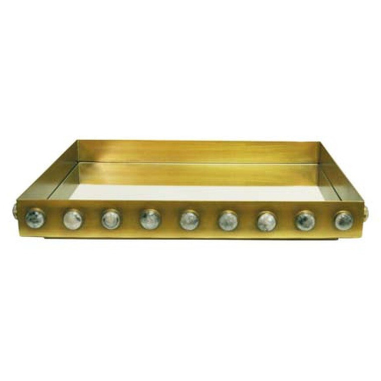 Worlds Away Brister Rectangular Brass Tray with Inset Mirror and Resin Appliques BRISTER