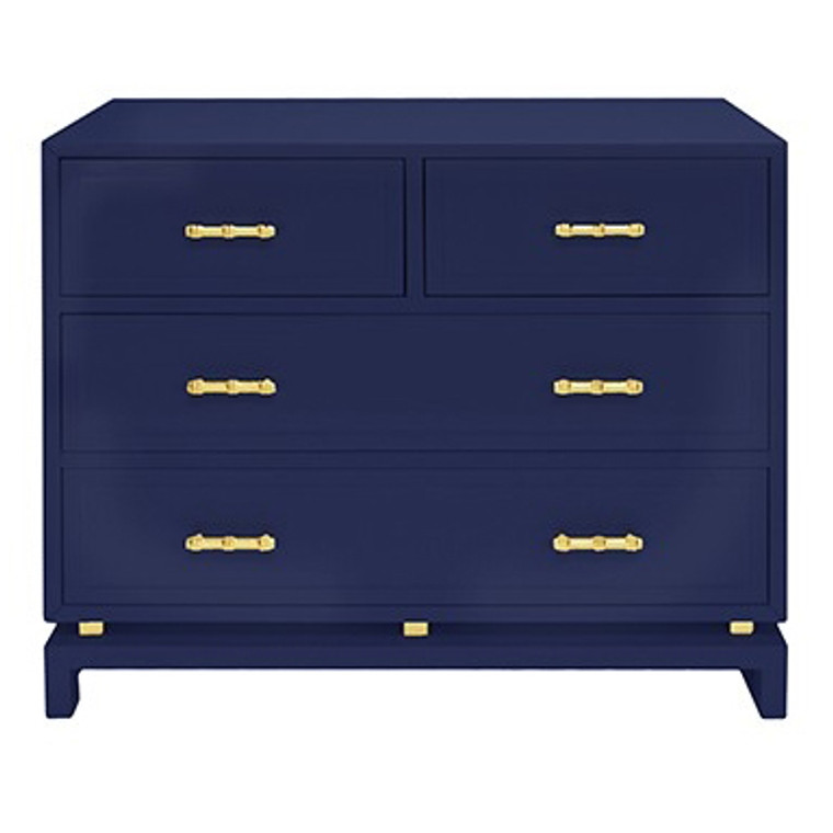 Worlds Away Declan Four Drawer Chest with Gold Leaf Hardware in Navy Lacquer DECLAN NVY
