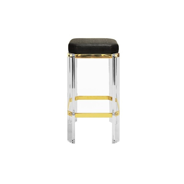 Worlds Away Dorsey Acrylic Counter Stool with Brass Accents and Black Shagreen Cushion DORSEY BL